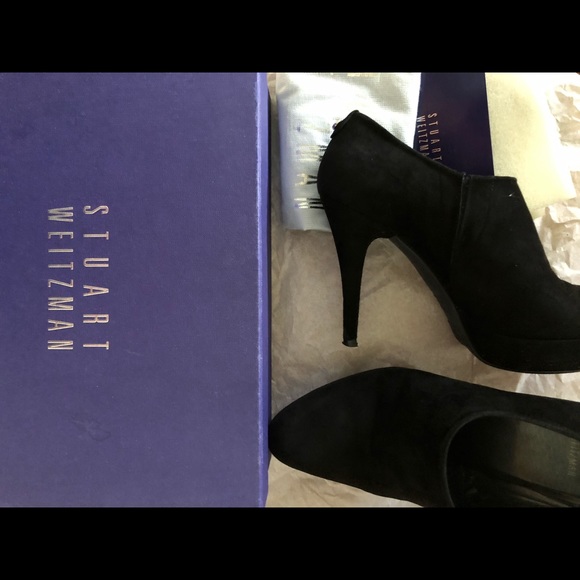9M Stuart Weitzman Logocoverup Black Suede Booties - Picture 10 of 16